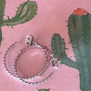 Judith Ripka Silver Twisted Hoop Earrings with Gold Heart Accents